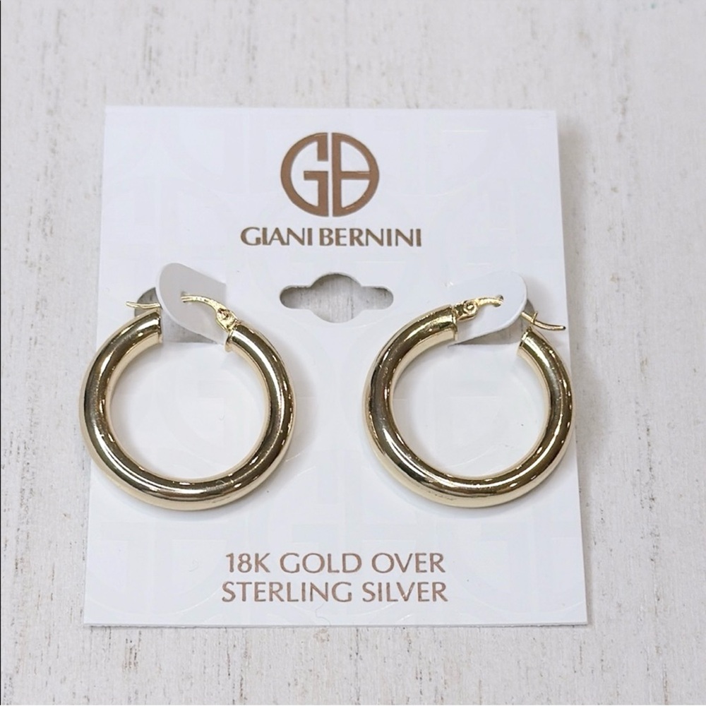 NWT Gianni Bernini 18k Gold Over Sterling Silver Hoop Earrings - Picture 2 of 4